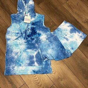 Emme Jordan Blue and White Tie-Dye Hooded Top & Shorts Set